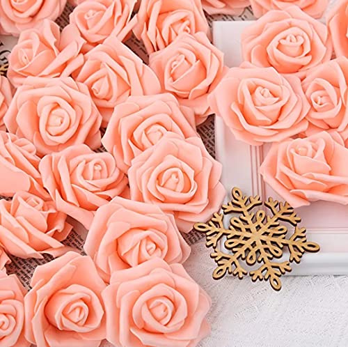 Image of VRB Dec 24 pcs Rose Artificial Flowers for Decoration,Artificial Flower,Flower for Hair Styling,Flower for Pooja, for Home Decor,Diwali. (24pcs - Peach Big Foam Rose)