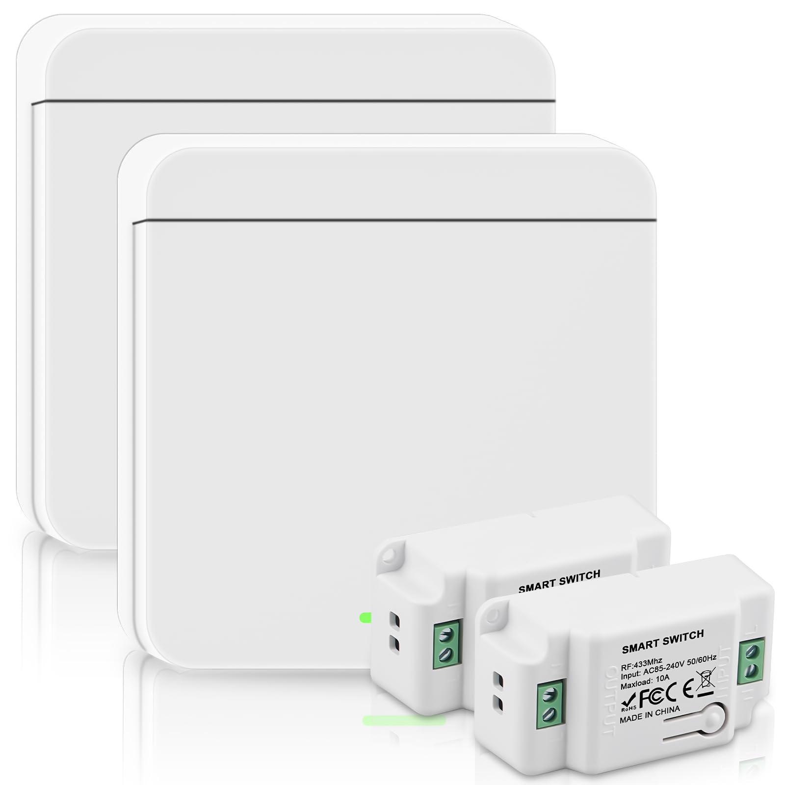 Juego de 2 interruptores inalámbricos de luz 230 V 10 A, interruptor de luz inalámbrico con control de receptor, interruptor de pared inalámbrico de hasta 50 m de alcance, 200-2000 W, no requiere