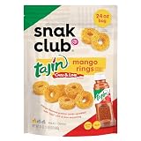 Snak Club Tajin Mango Rings Gummy Candy, Fruit Candy Gummies with Chili and Lime Seasoning, Mild, Gluten-Free and Vegan Snacks, 24 oz Resealable Bag