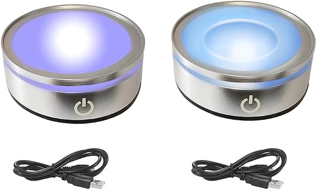 YWNYT 2 Pack LED Light Base Multicolor Round Show Stand Display Plate Display Base for 3D Crystal Glass Art with Sensitive Touch Switch
