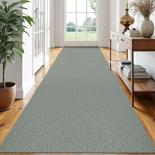 EARTHALL Washable Runner Rug, Non Slip Hallway Runner, 3x14 Ft, Green/Grey