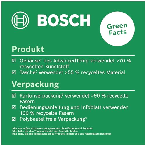 Foto von Bosch Infrarot Thermometer AdvancedTemp (-30°C bis +500°C, integrierte Schimmel-und Wärmebrücken-Erkennung, LED-Anzeige für einfache Interpretation, Gehäuse aus recyceltem Material, E-Commerce Karton)
