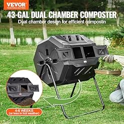Alternative view of VEVOR Compost Bin, 43-Gal Dual Chamber Composting Tumbler, Large Tumbling Rotating Composter with 2 Sliding Doors and Steel Frame, BPA Free Composter Bin Tumbler for Garden, Kitchen, Yard, Outdoor