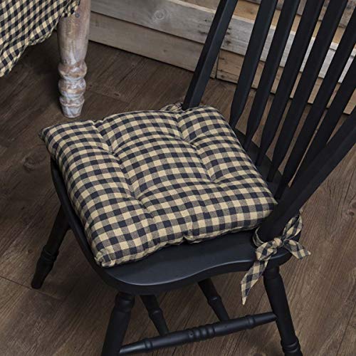 Vhcbrandsblackcheckcotton15x15chairpadblack Urban Country Home Decor Vhc brands black check cotton 15×15 chair pad black urban country home decor