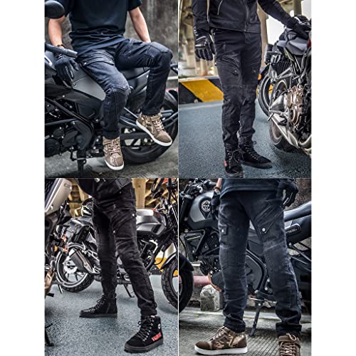 Motorcycle Riding Jeans Armor Racing Cycling Pants Adventure Touring Protective Trousers With 4 Knee Hip Protective Pads (Color : Black, Size : Medium) #TOP5