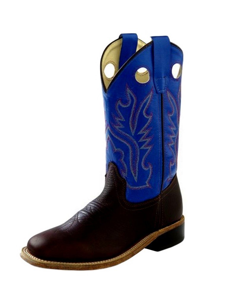 Old West Kids Blue/Brown Broad Square Toe Cowboy Boots