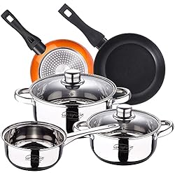 Ollas Y Sartenes Bergner Bateria de cocina 5 piezas SAN IGNACIO Cassel, acero inoxidable, con juego sartenes (20/24 cm) BERGNER Neon Classic en aluminio forjado