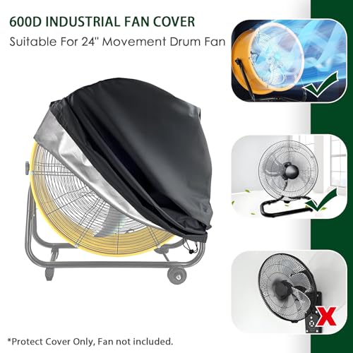 Image of Industrial Fan Cover, 600D Oxford Heavy Duty Outdoor Fan Cover, Waterproof & Dustproof Cover Fits Up to 24 inch High-Velocity Movement Drum Fan All-weather Protection