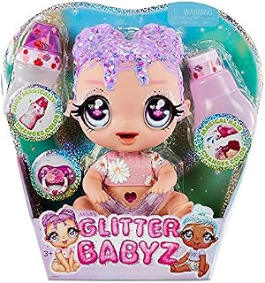 I Love U Glitter Babyz Lila Wildboom Baby Doll - 3 Magical Colour Changes in Ice-Cold Water, Purple Hair and Flower Style Outfit - Reusable Diaper, Bottle, & Pacifier - Toy For Kids Ages 3 Years Plus