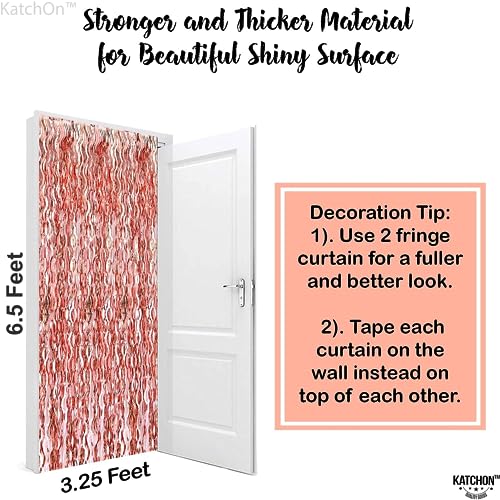 Image of KatchOn XtraLarge Wavy Rose Gold Fringe Backdrop - 3.2x6.5 Feet Pack of 2 | Wine Bachelorette Party Decorations | Birthday Decorations for Women