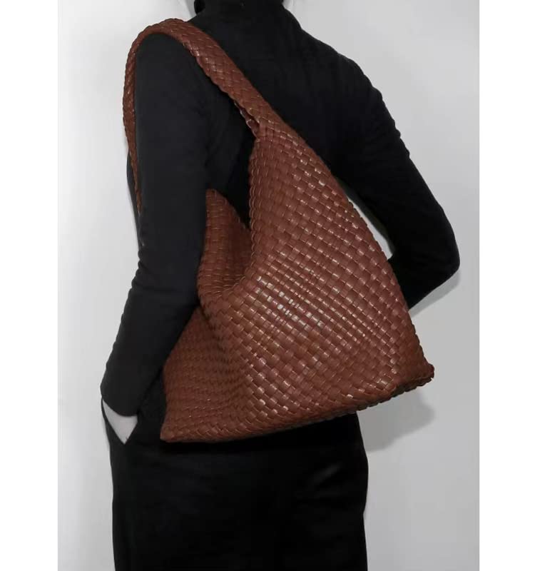 Image of Woven Tote Bag for Women with Purse, Vegan Leather Hobo Bags Large Handmade Underarm Shoulder Bag