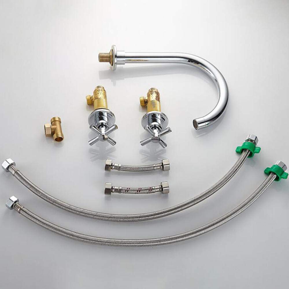 Grifo Lavabo 3 Orificios Cromado Latón Doble Asa Tipo Partido Frío y Calor Grifos Lavabos