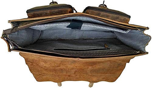 16" Inch Rustic Vintage Retro Buffalo Hunter Leather Laptop Messenger Briefcase Satchel Office Bag Men & Women Unbreakable Shoulder Strap And Buckles (Distressed Tan) #TOP5