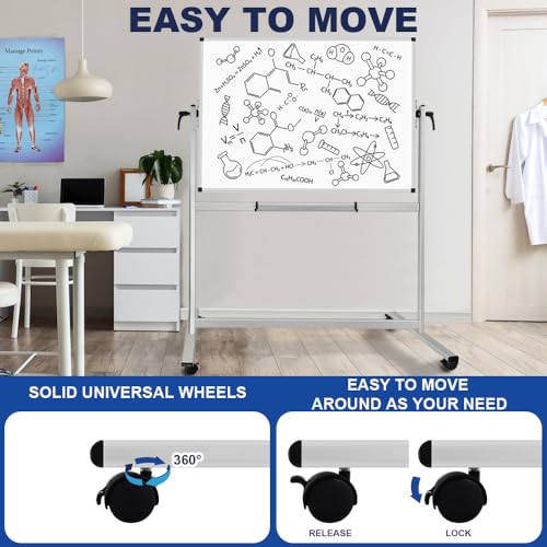 Image of XBoard Rolling Whiteboard 48x36 inch | Double-Sided Mobile Dry Erase Board Aluminium Frame for Home School Office Live Streaming