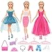 BARWA Lot 13 Items = 3 Sets Fashion Casual Clothes Outfit Party Dress with 10 Accessories Bags Shoes Hangers Crown for 11.5 inch Girl Doll Xmas Gift