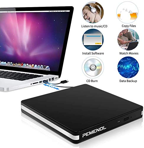 External DVD Drive, USB 3.0 Portable CD/DVD +/-RW Drive Burner CD ROM Re-Writer Optical Drive Reader Type-C Port Compatible with Laptop Desktop PC Windows Linux OS Apple Mac Black