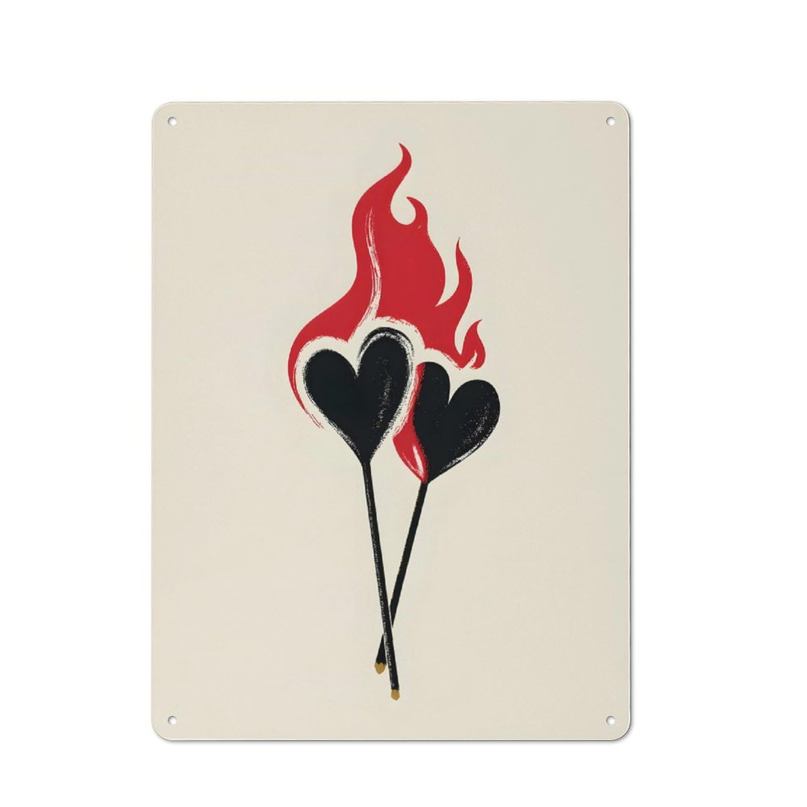 Tin Sign 40x30cm with Burning Hearts Illustration for Pub Or Café, Rustic Decor, Wall Decoration for A Recently Updated Pub And Café