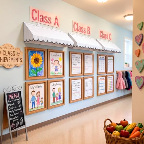 Image of Boao 4 Pcs 3D Cardboard Classroom Awning Back to School Notebook Awning