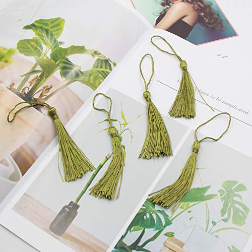 Image of VAPKER 100 Pieces Olive Color 13cm /5-Inch Silky Handmade Soft Tassels Floss Bookmark Tassels with 2-Inch Cord Loop for Jewelry Making, DIY Projects, Bookmarks