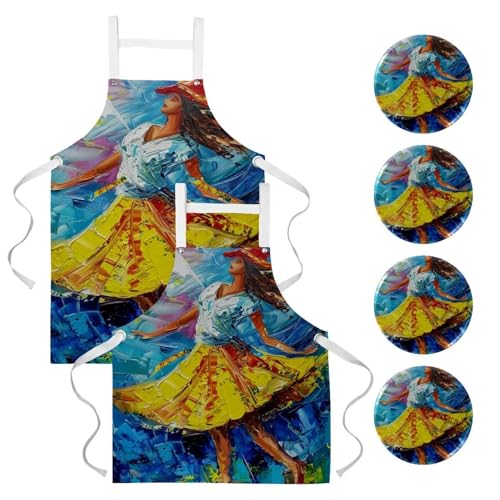 Tablier en lin de cuisine haut de gamme au motif artistique raffiné et poches ajustables
