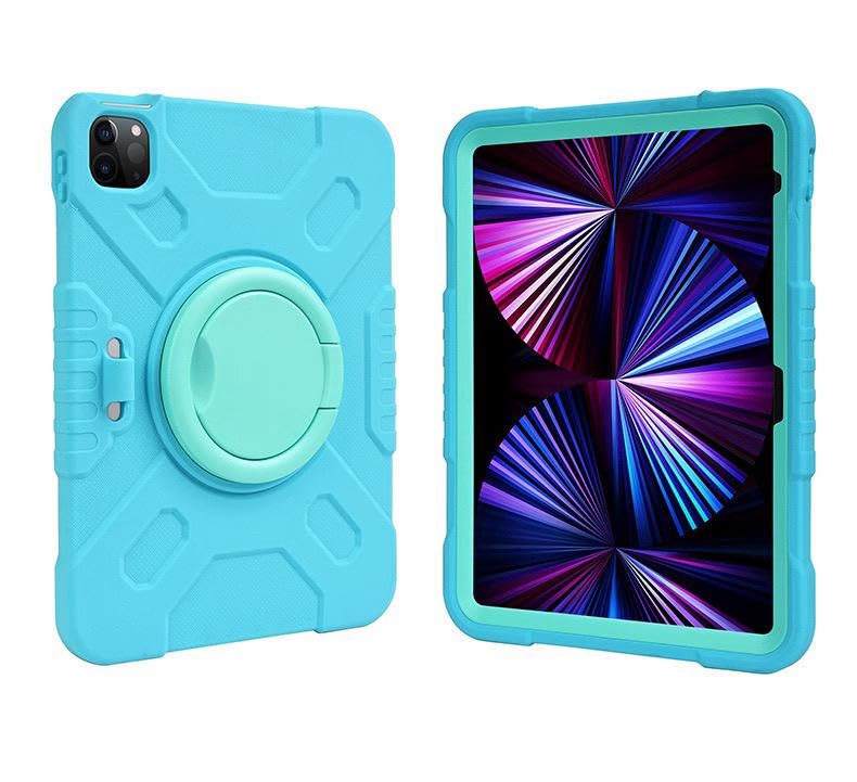 UnDePlus Samsung Galaxy Tab S10 Lite FE/S10/S9 FE/S9/S7-S8 ile uyumlu Kılıf Askılı Silikon Handle Ring Yüzüklü Amour Tank Case Turkuaz
