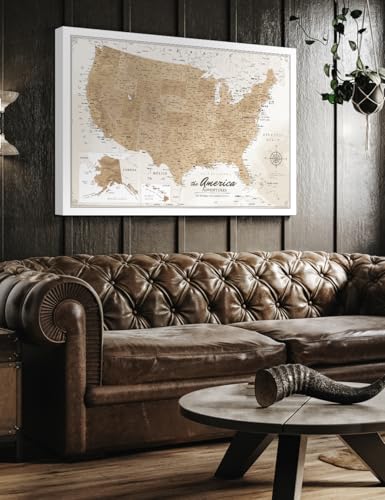 Image of IPIC - USA Map Canvas Painting for Wall Decor, Pinnable World Board to Mark Travels, Oversize World Travel Map Print for Home, Office, Study, and RV, Ready to Hang