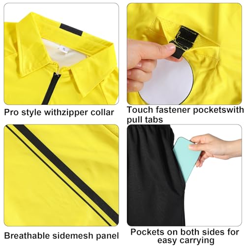 Cuffbow 3 Pcs Men\'s Soccer Referee Jersey Short Set Official Pro Soccer Referee Shirt Short Sleeve, Sports Pants and Socks (Yellow, Black,Medium)