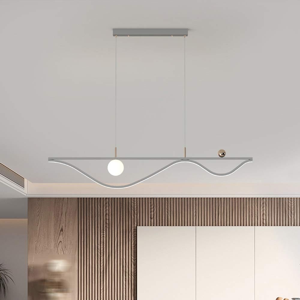 Suspension linéaire LED grise 120 cm style moderne pour îlot de cuisine