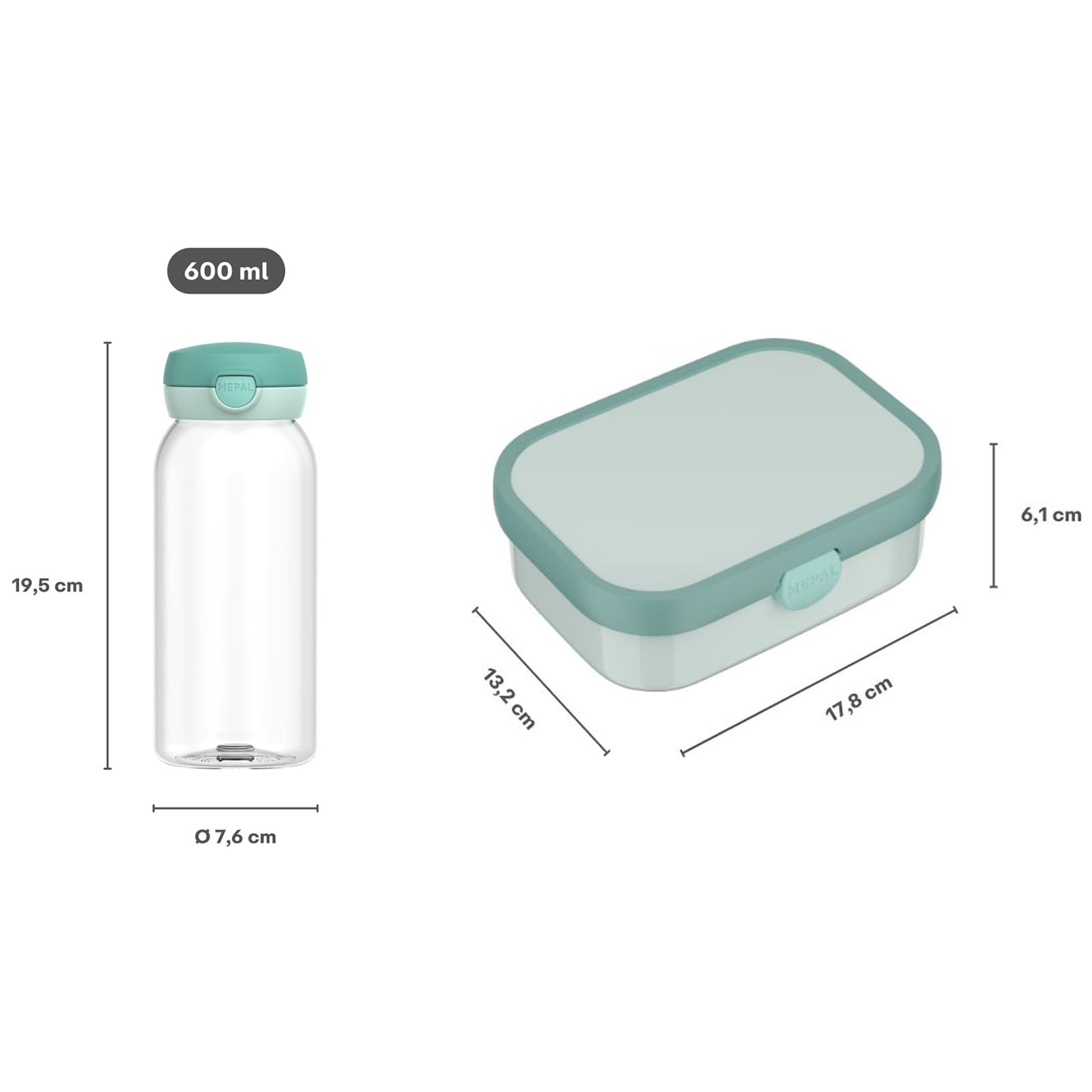 Mepal Set per la pausa Campus, set per bambini con borraccia con coperchio apribile e portapranzo, set per il pranzo per la scuola o in viaggio, lavabile in lavastoviglie, 600 + 750 ml, Princess Power