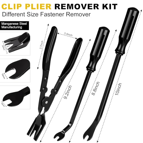 Image of 18 Pcs Auto Trim Removal Tool Kit with Non-Scratch Plastic Pry Tool Fastener Clip Pliers and Tire Caps Valve, Interior Door Panel Clip Removal Set for Vehicle Dash,Black