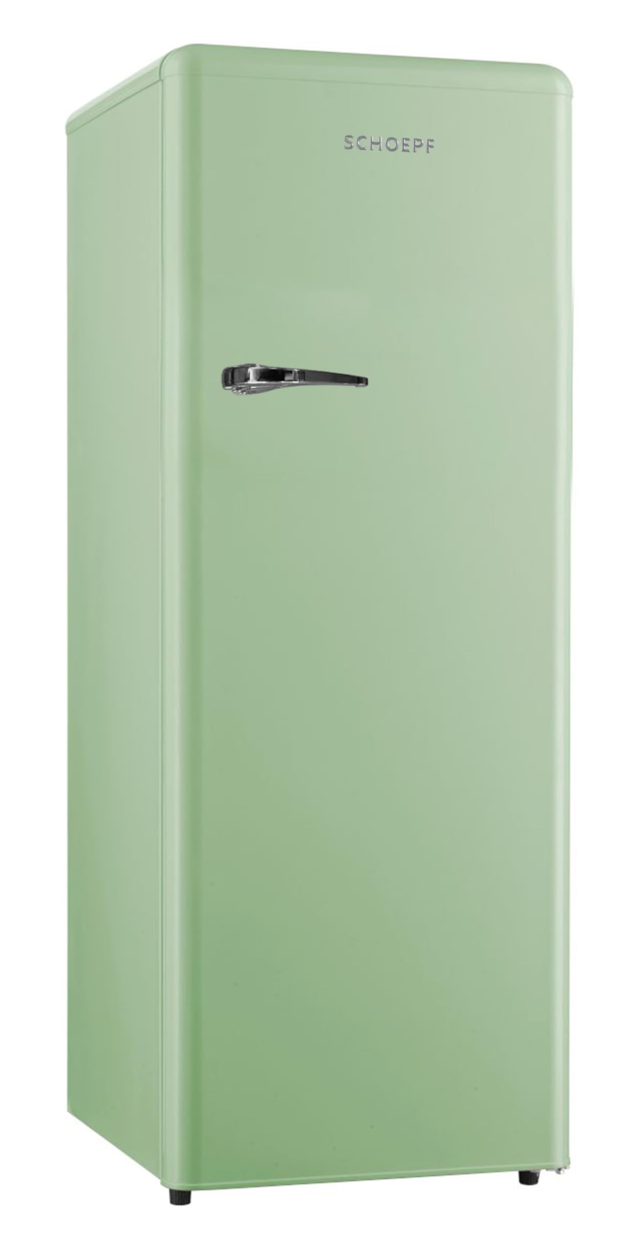 SCHOEPF – RKS245SGD Vollraum-Kühlschrank 145,6 cm – Retro Design – Grün – 238 L – LED-Beleuchtung – Höhenverst. Füße – 40 dB – Freistehend – Vintage Look - Getränkekühlschrank, Standardkühlschrank