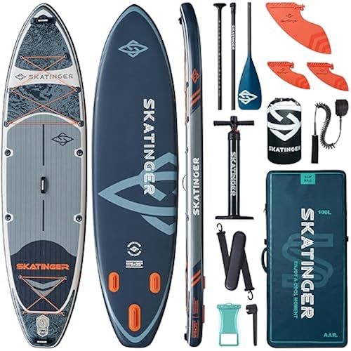 Skatinger 11'6×35" Super Wide Inflatable Paddle Board, Ultra Stable Stand Up Paddleboards for 450lb/3 People/Family/Big Size w/Shoulder Strap, 100L Backpack, Ultra-Light All-Round Sup Board