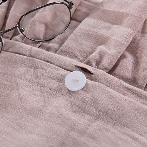 Meadow Park 100% Stone Washed French Linen Duvet Cover Set 3 Pieces, Super Soft, Full/Queen 90 Inches X 92 Inches, Shams 20 Inches X 26 Inches, Ruffled Style, Button Closure, Corner Ties, Blush Color #TOP5