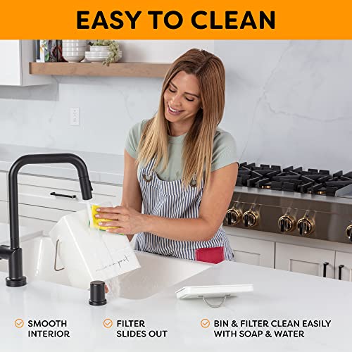 Compost Bin For Kitchen - Farmhouse Countertop Composting Container - 1.7 Gallon Carbon Steel Pail For Food Scraps - Metal Bucket With Lid, Wooden Handle & Charcoal Filter #TOP4