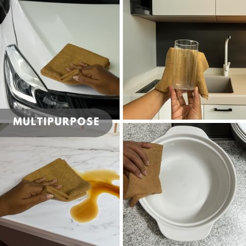 Image of Microfiber Tearable Cleaning Cloth Roll - 20 Pulls | Reusable, Super Absorbent, Easy to Tear | Ideal for Kitchen, Car, Electronics, and More | 180 GSM (Brown)