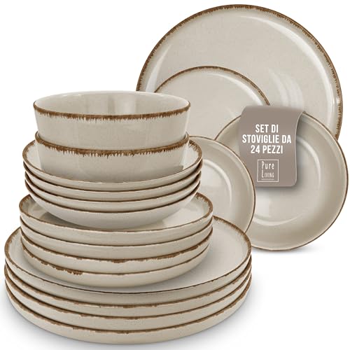 AmorArc Set Stoviglie 12 Pezzi In Ceramica Dipinta A Mano – 4 Piatti Piani 26,9 Cm, 4 Piatti Dessert 21,6 Cm, 4 Ciotole 14 Cm, Lavabili In Lavastoviglie E Microonde