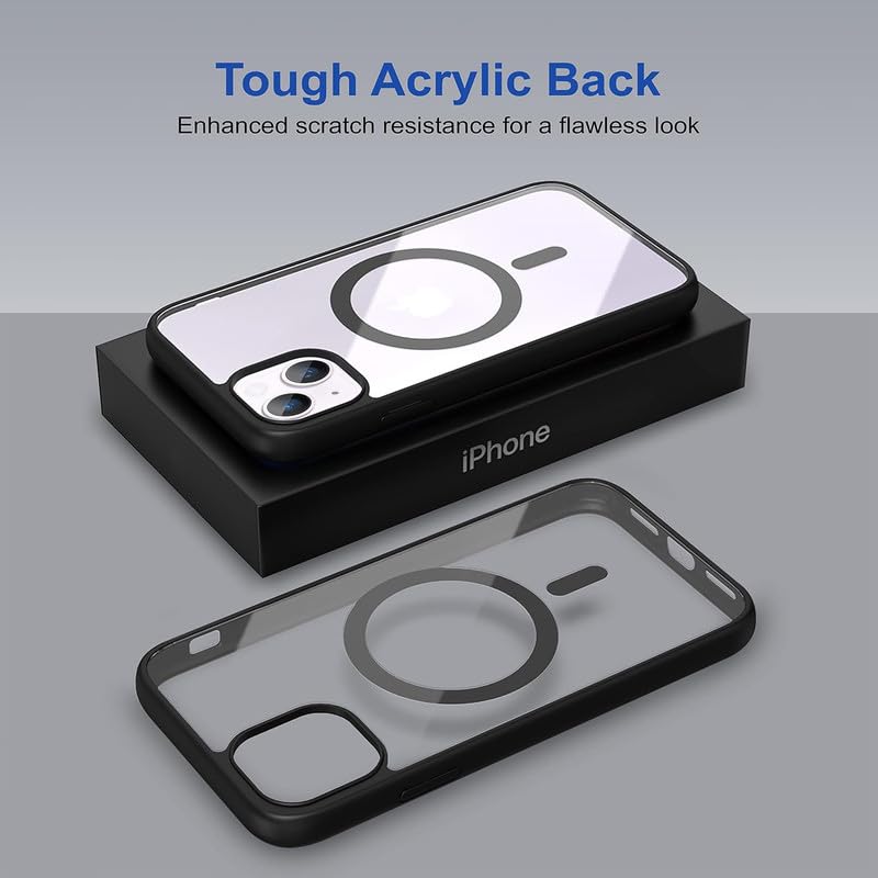 Image of AIBEX Clear Mag-Saf Case for iPhone 14 | Strong Magnetic Lock, Anti-Yellowing Transparent Back Cover | Military-Grade Drop Protection | Slim Lightweight Cover with Camera Guard - Black