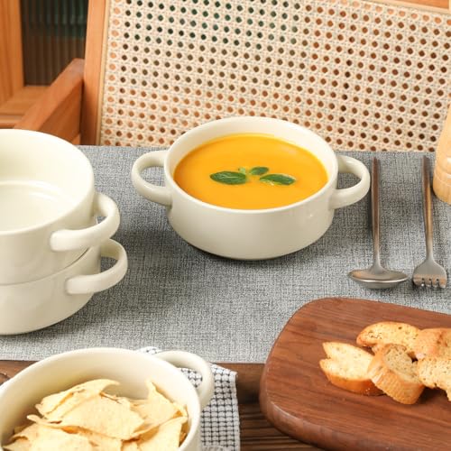 Image of Sweejar Ceramic Soup Bowls with Double Handles, 20 Oz Stacked Bowls for French Onion Soup, Cereal, Pot Pies, Stew, Chill, Pasta, Set of 4(Beige)