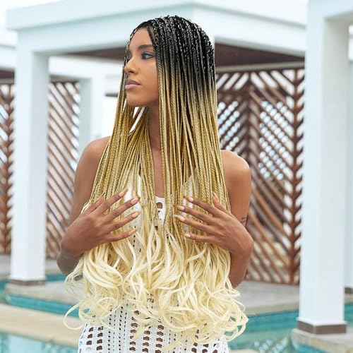 WIGER Ombre Blonde French Curly Braiding Hair for Black Women Three-tone Colored Spanish Curly Crochet Wavy Hair Weave Pre-Seperated Loose Wave Extensions Synthetic Curly Crochet Hair (1B/27
