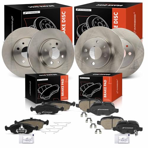 A-Premium Front Vented and Rear Solid Disc Brake Rotors + Ceramic Pads Kit Compatible with Select Fiat Models - 500 2012-2017, 12-PC Set