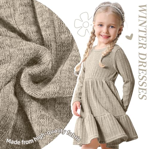 Image of Toddler Baby Girl Long Sleeve Dress Girls Knit Sweater Dresses Tiered Kids Swing Holiday Clothes Fall Winter
