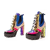 Cape Robbin NELL GLITTER CHUNKY HIGH HEEL PLATFORM LACE UP BOOT MERMAID