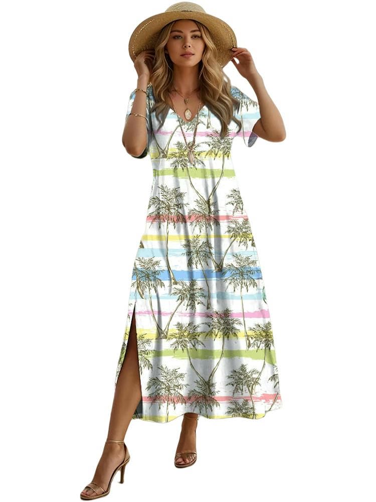 Sukienka w stylu boho hawajska damska sukienka z krótkim rękawem, modna, letnia sukienka z dekoltem w serek
