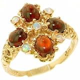 Luxus Geschenk Box Damen-Ring solide 9 Karat Gold Gelbgold Granat & Opal - Verfügbare Größen : 50 bis 64