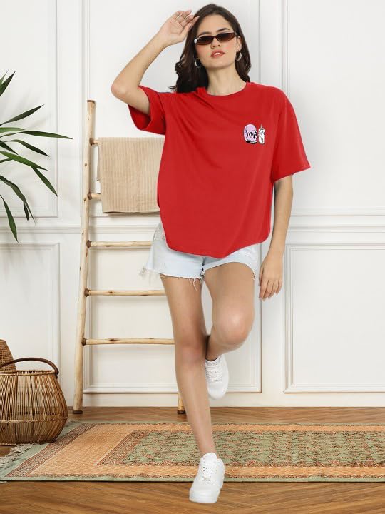 Image of Women's 100% Cotton Round Neck Printed Oversized T-Shirt
