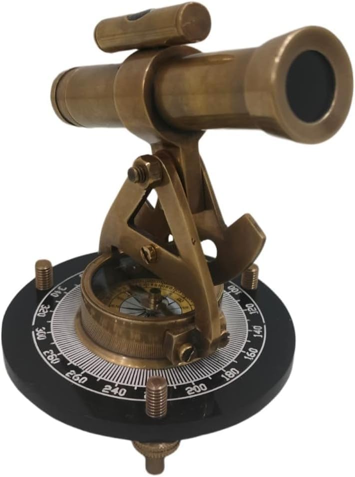 Decorative Antique Brass Compass & Telescope, 5 Piece Set, Black Base, Nautical Home Décor Gift