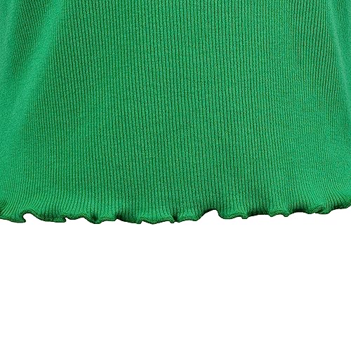 Image of Sunny Fashion Girls T-Shirt Crop Top Brown Lettuce Trim Ribbed Knit Button Casual