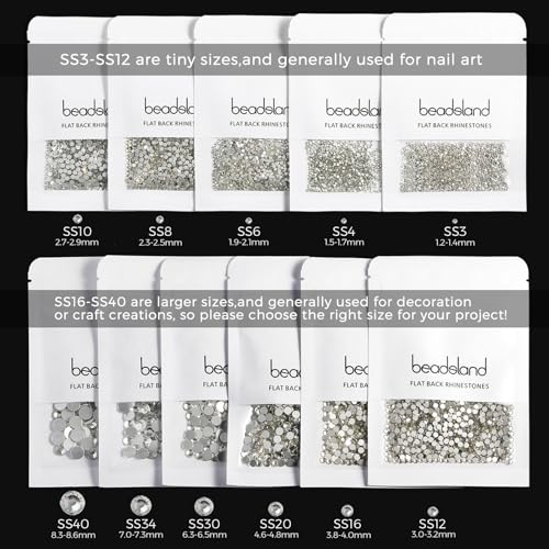 beadsland flat back crystal rhinestones round gems for nail art and craft glue fix crystalab 46-48mm ss201440pcs
