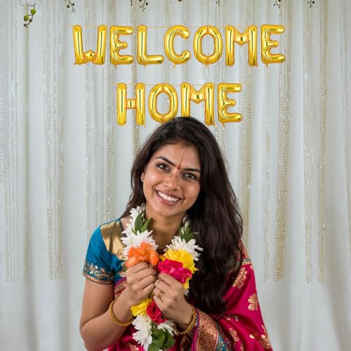 Image of Welcome Home Banner Gold for Baby Boy Girl Bride Airport Foil Balloon Decoration Decor Celebration Golden