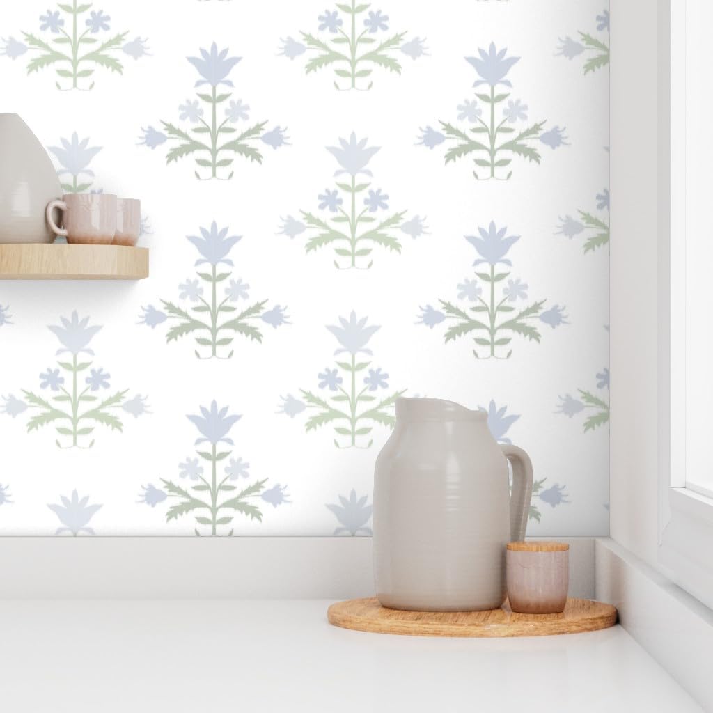 Removable Wallpaper Swatch - Blue Scandi Floral Botanical Scandinavian Folk Cottagecore French Country Custom Pre-Pasted Wallpaper by Spoonflower